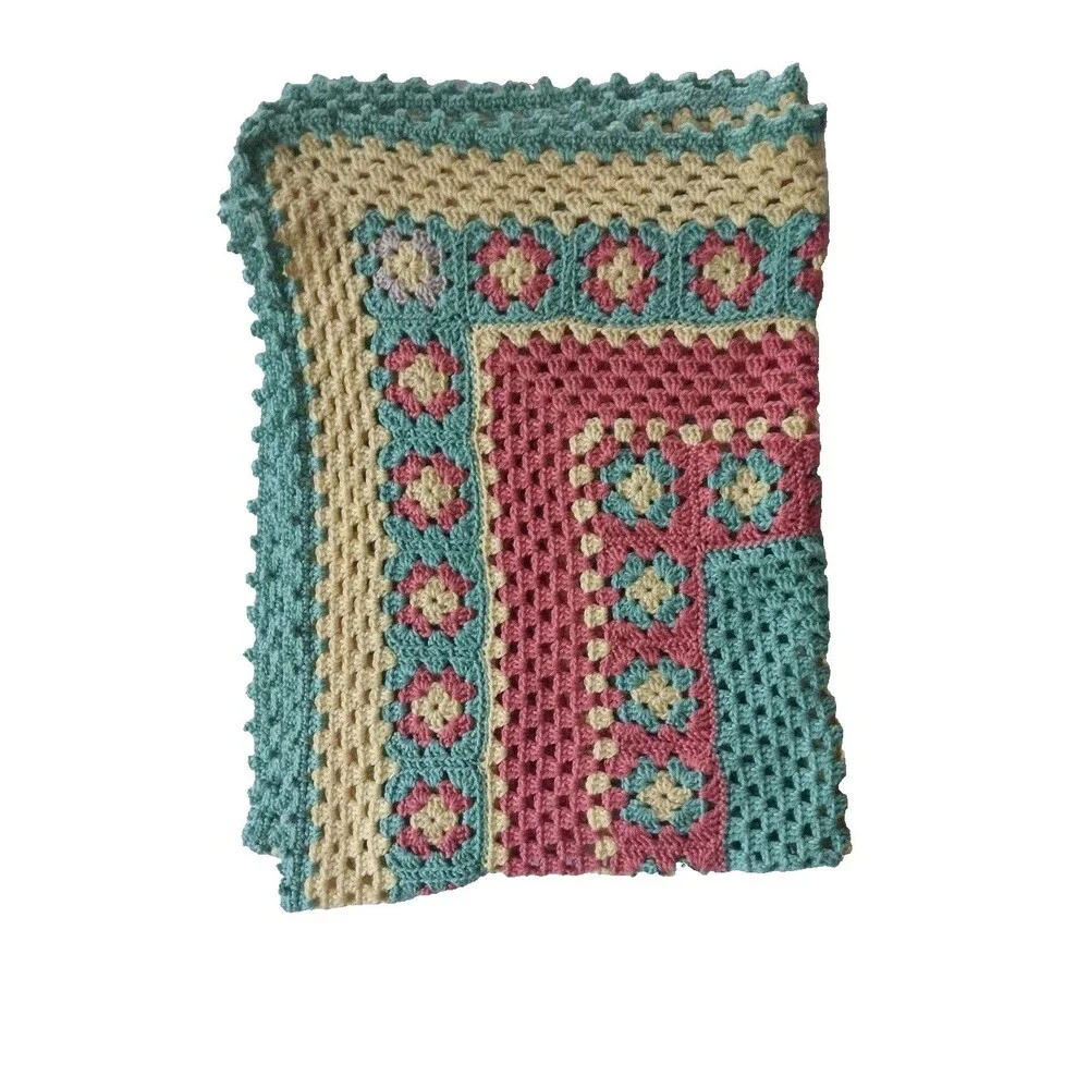 Handmade Crochet Knit Granny Afghan Throw Blanket Farmhouse Country 60x44